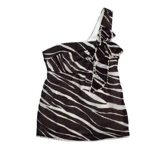 kate spade Brown Zebra One Shoulder Shirt Top Size 8 - Picture 1 of 10
